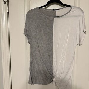 Gray and white knot front tee